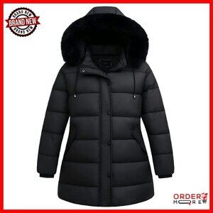 Plus Size Down Coat Waterproof Windproof Detachable Hood Flannel Lined